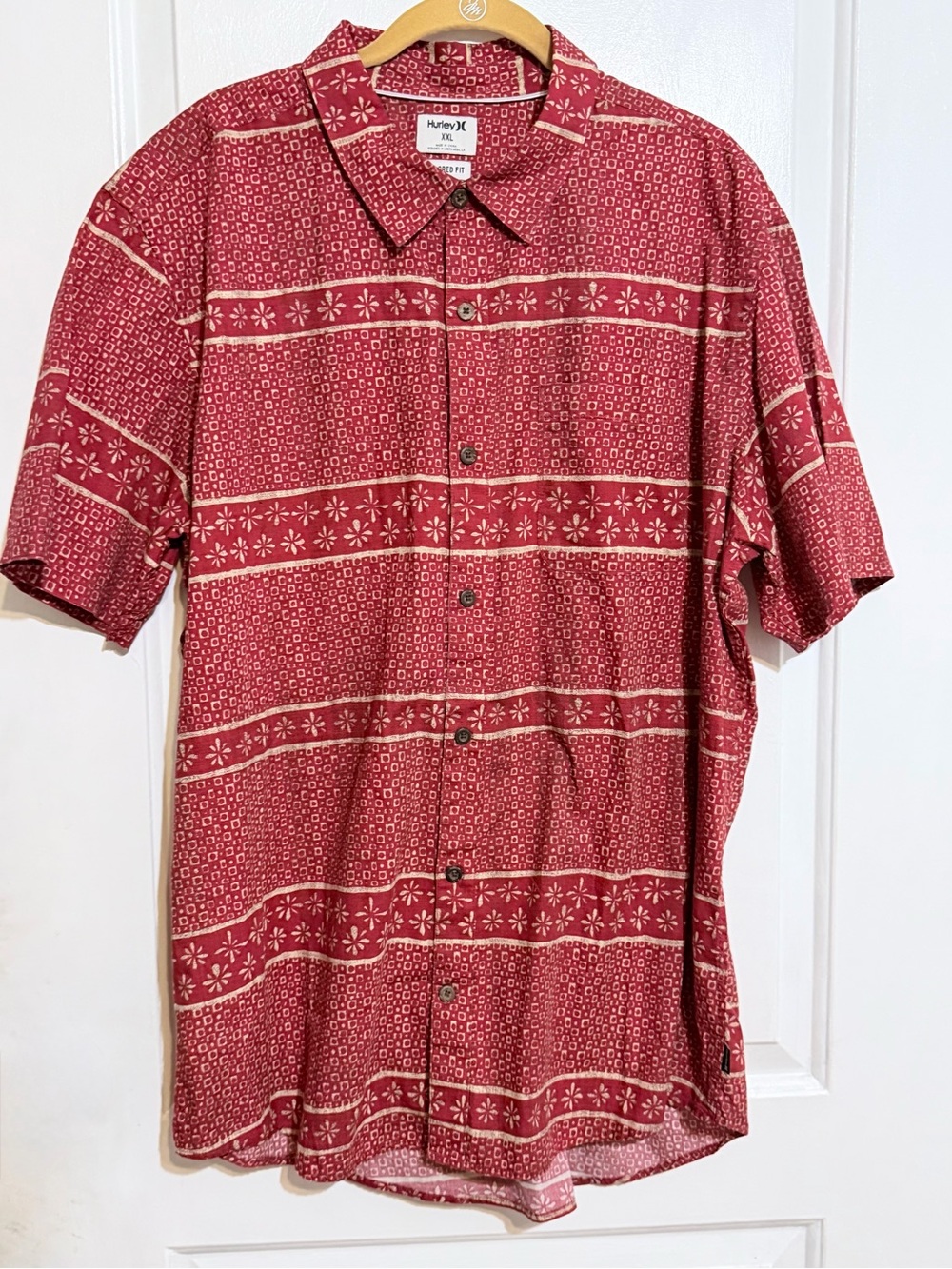 Hurley Men’s Red Short-Sleeve Button-Up Shirt XXL